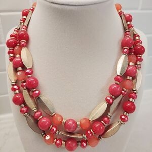 Pink Jade and Gold-tone Three-Strand Necklace